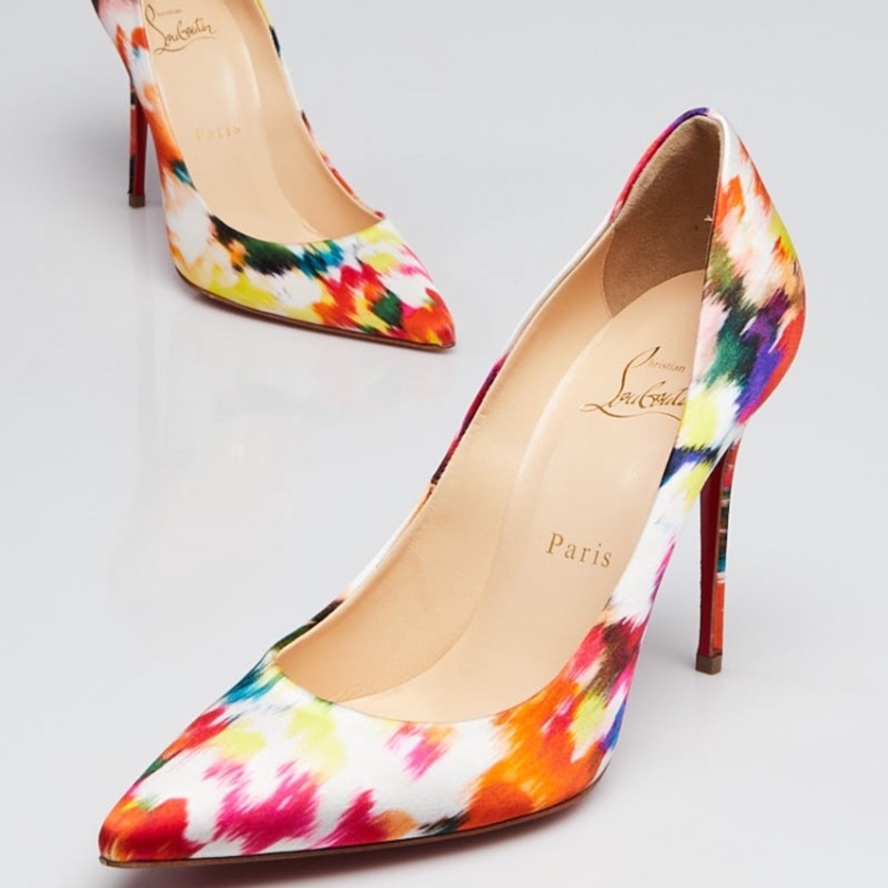 CHRISTIAN LOUBOUTIN Multicolor Print Satin Decollete 554 100 Pumps Heels 37.5
